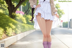 A woman in a white dress posing for a picture.