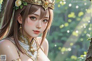 a nude anime girl with big tits sitting on a throne