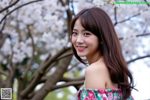 A woman in a floral dress is posing for a picture.