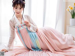 A woman in a colorful dress is posing for a picture.