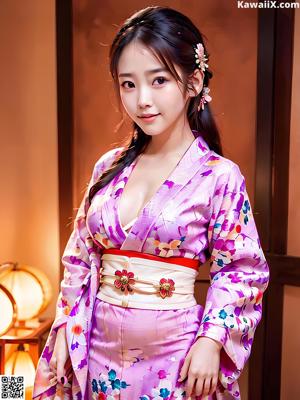 A woman in a kimono posing for the camera.